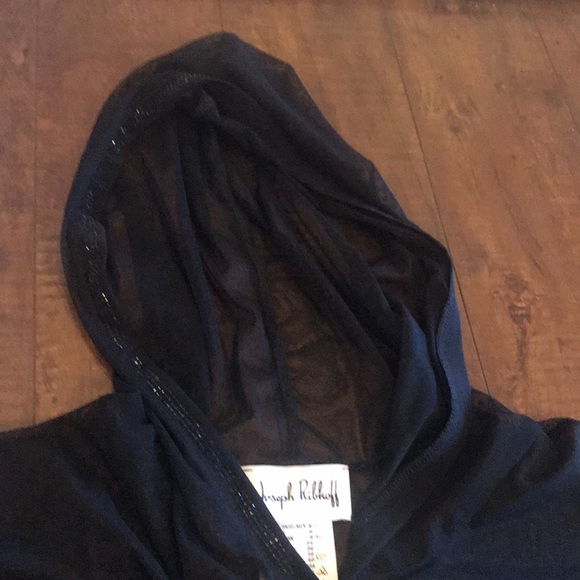 NWOT Joseph Ribkoff Sheer Black Hoodie With Rhinestone on hood and cuffs Top - Picture 11 of 11